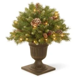24" Pre-Lit Frosted Berry Artificial Christmas Porch Bush, Clear Lights