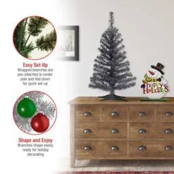 3ft. Unlit Black Tinsel Artificial Christmas Tree 13 3ft. Unlit Black Tinsel Artificial Christmas Tree -Northlight Decor Store D205160S 17
