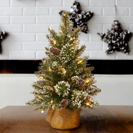 2ft. Pre-lit Glittery Bristle® Pine & Burlap Artificial Christmas Tree, Warm White LED Lights 3 2ft. Pre-lit Glittery Bristle® Pine & Burlap Artificial Christmas Tree, Warm White LED Lights - Image 3