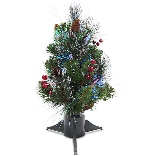 18" Fiber Optic Color Changing Ice Crestwood Artificial Christmas Tree With Silver Bristle, Pineones, Red Berries & Glitter 1 18" Fiber Optic Color Changing Ice Crestwood Artificial Christmas Tree With Silver Bristle, Pineones, Red Berries & Glitter