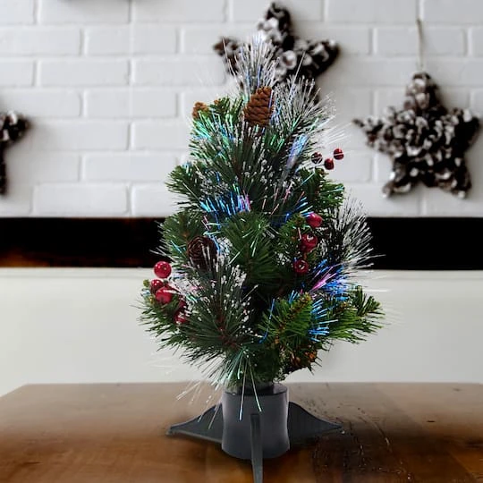 18" Fiber Optic Color Changing Ice Crestwood Artificial Christmas Tree With Silver Bristle, Pineones, Red Berries & Glitter 3 18" Fiber Optic Color Changing Ice Crestwood Artificial Christmas Tree With Silver Bristle, Pineones, Red Berries & Glitter - Image 3