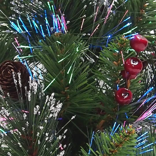 18" Fiber Optic Color Changing Ice Crestwood Artificial Christmas Tree With Silver Bristle, Pineones, Red Berries & Glitter 4 18" Fiber Optic Color Changing Ice Crestwood Artificial Christmas Tree With Silver Bristle, Pineones, Red Berries & Glitter - Image 4