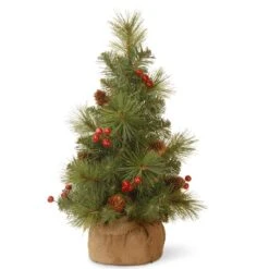 18" Unlit Everyday Collection Miniature Pinecone & Berry Artificial Christmas Tree In Burlap Base