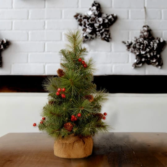 18" Unlit Everyday Collection Miniature Pinecone & Berry Artificial Christmas Tree In Burlap Base 3 18" Unlit Everyday Collection Miniature Pinecone & Berry Artificial Christmas Tree In Burlap Base - Image 3