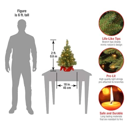 24" Pre-Lit Majestic Fir Tree In Burgundy Cloth Bag, Clear Lights 5 24" Pre-Lit Majestic Fir Tree In Burgundy Cloth Bag, Clear Lights - Image 5