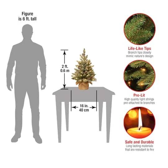 2ft. Snowy Concolor Fir Small Artificial Christmas Tree In Burlap With Snowy Cones, Warm White LED Lights 5 2ft. Snowy Concolor Fir Small Artificial Christmas Tree In Burlap With Snowy Cones, Warm White LED Lights - Image 5