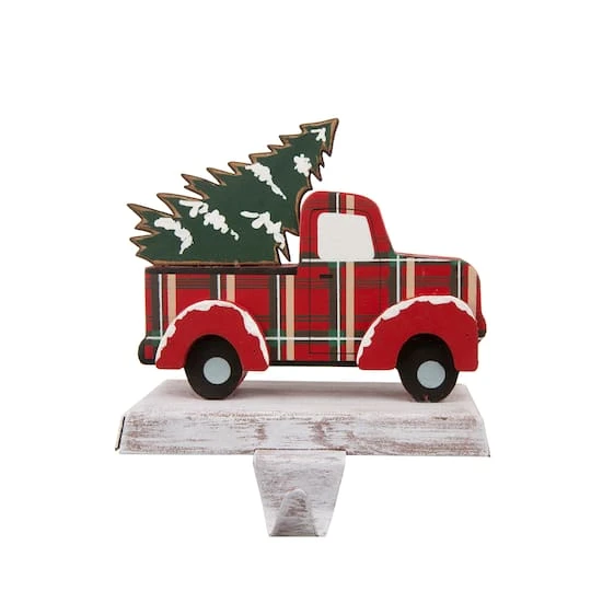 Glitzhome® 6" Red Truck & Tree Stocking Holder 2 Glitzhome® 6" Red Truck & Tree Stocking Holder - Image 2