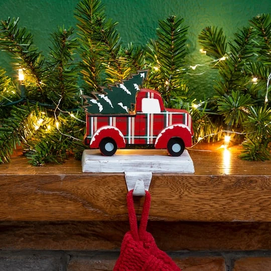 Glitzhome® 6" Red Truck & Tree Stocking Holder 3 Glitzhome® 6" Red Truck & Tree Stocking Holder - Image 3