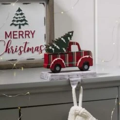 Glitzhome® 6" Red Truck & Tree Stocking Holder 10 Glitzhome® 6" Red Truck & Tree Stocking Holder -Northlight Decor Store D231676S 3