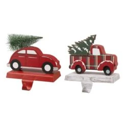 Glitzhome® 6" Red Car & Truck Stocking Holder Set