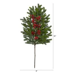 34" Pine & Berries Artificial Hanging Plant Set -Northlight Decor Store D251223S 2