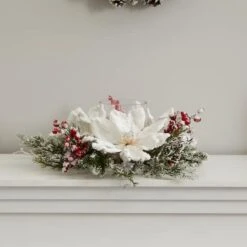 17" Frosted Magnolia & Berry Artificial Arrangement Candelabrum 12 17" Frosted Magnolia & Berry Artificial Arrangement Candelabrum -Northlight Decor Store D251229S 15