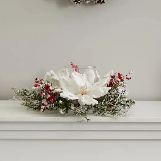 17" Frosted Magnolia & Berry Artificial Arrangement Candelabrum 6 17" Frosted Magnolia & Berry Artificial Arrangement Candelabrum - Image 6