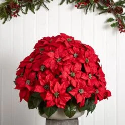 24" Large Poinsettia Artificial Plant In Stone Planter -Northlight Decor Store D251235S 13