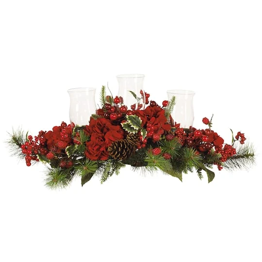 13" Hydrangea Holiday Candelabrum Artificial Arrangement 2 13" Hydrangea Holiday Candelabrum Artificial Arrangement - Image 2