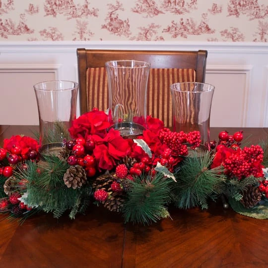13" Hydrangea Holiday Candelabrum Artificial Arrangement 4 13" Hydrangea Holiday Candelabrum Artificial Arrangement - Image 4