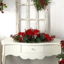 13" Hydrangea Holiday Candelabrum Artificial Arrangement 10 13" Hydrangea Holiday Candelabrum Artificial Arrangement -Northlight Decor Store D251237S 14