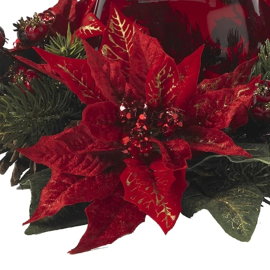 13" Poinsettia & Berry Candelabrum Artificial Arrangement 4 13" Poinsettia & Berry Candelabrum Artificial Arrangement - Image 4
