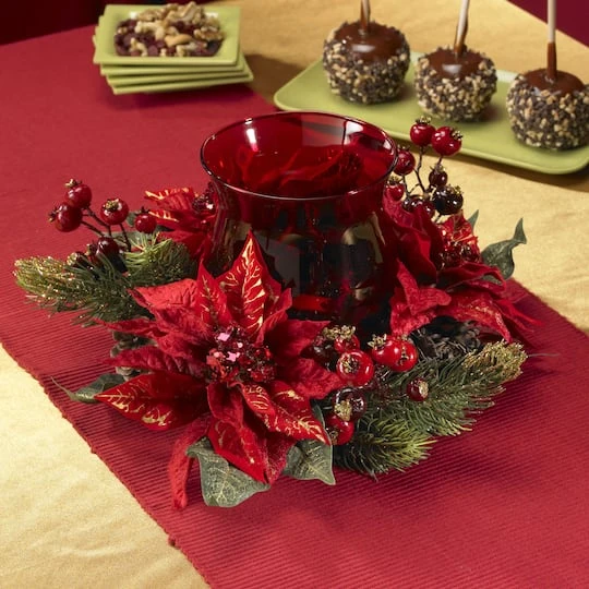 13" Poinsettia & Berry Candelabrum Artificial Arrangement 7 13" Poinsettia & Berry Candelabrum Artificial Arrangement - Image 7