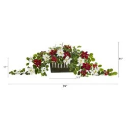 39” Poinsettia & Variegated Holly Artificial Plant In Decorative Planter -Northlight Decor Store D251251S 2