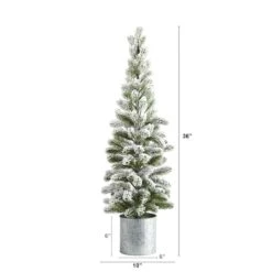 3ft. Unlit Flocked Pine Artificial Christmas Tree In Tin Planter 6 3ft. Unlit Flocked Pine Artificial Christmas Tree In Tin Planter -Northlight Decor Store D251272S 2