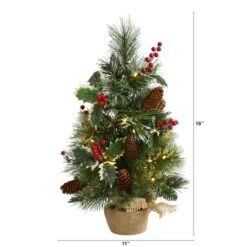 18" Pre-Lit Mixed Pine Artificial Christmas Tree With Holly Berries & Pinecones, Clear LED Lights 11 18" Pre-Lit Mixed Pine Artificial Christmas Tree With Holly Berries & Pinecones, Clear LED Lights -Northlight Decor Store D251296S 2