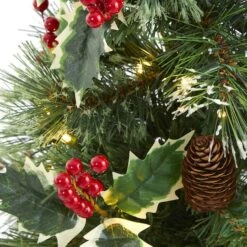 18" Pre-Lit Mixed Pine Artificial Christmas Tree With Holly Berries & Pinecones, Clear LED Lights 12 18" Pre-Lit Mixed Pine Artificial Christmas Tree With Holly Berries & Pinecones, Clear LED Lights -Northlight Decor Store D251296S 3