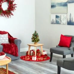 18" Pre-Lit Mixed Pine Artificial Christmas Tree With Holly Berries & Pinecones, Clear LED Lights 17 18" Pre-Lit Mixed Pine Artificial Christmas Tree With Holly Berries & Pinecones, Clear LED Lights -Northlight Decor Store D251296S 8