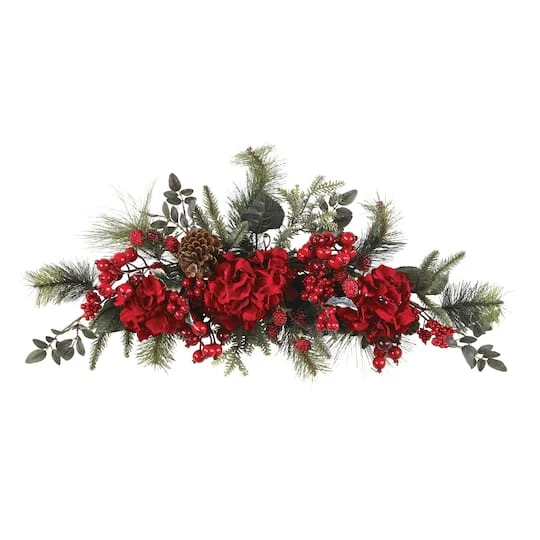 30" Red Holiday Hydrangea Swag 1 30" Red Holiday Hydrangea Swag