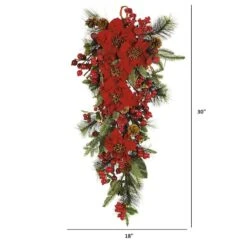 30" Red Poinsettia & Berry Teardrop 6 30" Red Poinsettia & Berry Teardrop -Northlight Decor Store D251364S 12