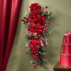 30" Red Poinsettia & Berry Teardrop 7 30" Red Poinsettia & Berry Teardrop -Northlight Decor Store D251364S 13