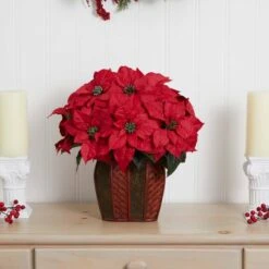 18" Potted Poinsettia With Decorative Vase -Northlight Decor Store D252169S 15