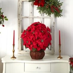 22" Potted Poinsettia With Decorative Planter -Northlight Decor Store D252170S 16