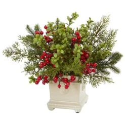 12" Potted Holiday Berry & Pine Artificial Arrangement