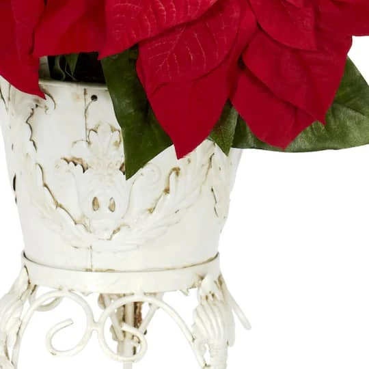 21" Potted Poinsettia With White Metal Planter 4 21" Potted Poinsettia With White Metal Planter - Image 4