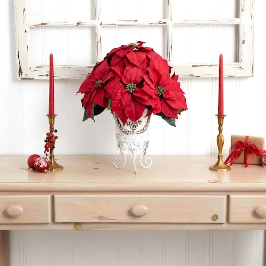 21" Potted Poinsettia With White Metal Planter 5 21" Potted Poinsettia With White Metal Planter - Image 5