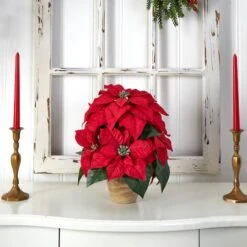 13" Potted Poinsettia With Ceramic Vase -Northlight Decor Store D252178S 14