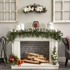 30" White Orchid & Pine Swag 6 30" White Orchid & Pine Swag -Northlight Decor Store D252214S 12