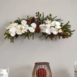 30" White Orchid & Pine Swag 7 30" White Orchid & Pine Swag -Northlight Decor Store D252214S 13