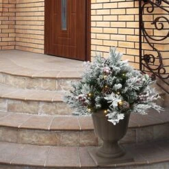 18" Snowy Bedford Urn Filler With Battery Operated LED Lights -Northlight Decor Store D252347S 2