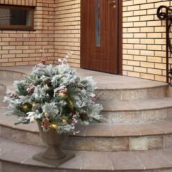 22" Snowy Bedford Urn Filler With Battery Operated LED Lights -Northlight Decor Store D252348S 2