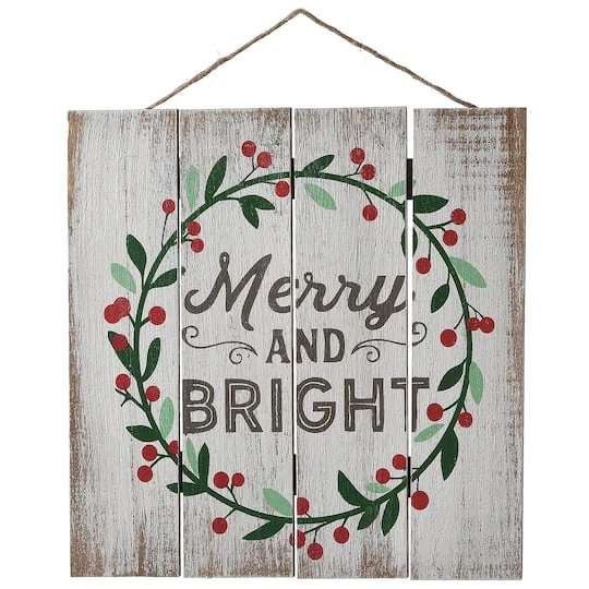 13" Merry & Bright Christmas Holiday Wall Sign 1 13" Merry & Bright Christmas Holiday Wall Sign