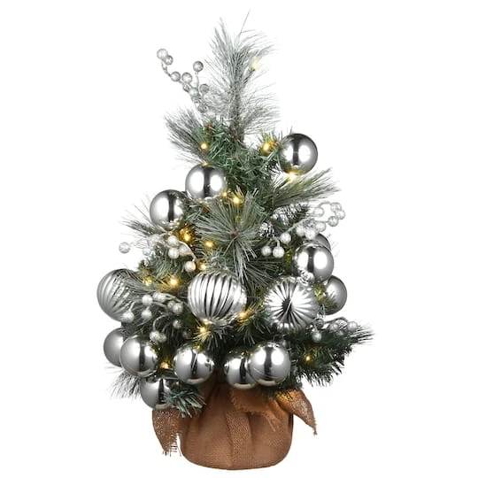 2ft. Pre-Lit Frosted Silver Pine Artificial Christmas Tree, Warm White LED Lights 2 2ft. Pre-Lit Frosted Silver Pine Artificial Christmas Tree, Warm White LED Lights - Image 2