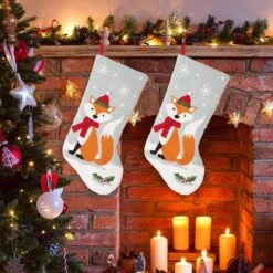 Glitzhome® 20" Fox Christmas Stockings, 2ct. -Northlight Decor Store D252873S 2