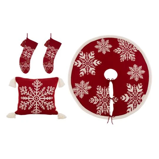 Glitzhome® Knitted Snowflake Stockings, Tree Skirt & Pillow Cover Set 2 Glitzhome® Knitted Snowflake Stockings, Tree Skirt & Pillow Cover Set - Image 2