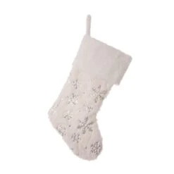 Glitzhome® 21" White Plush With Snowflake Christmas Stocking, 2ct. -Northlight Decor Store D252905S 3