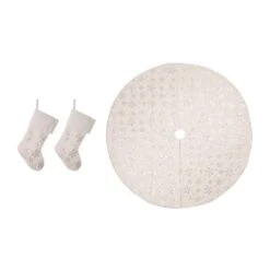 Glitzhome® White Plush With Snowflake Christmas Stocking & Tree Skirt Set