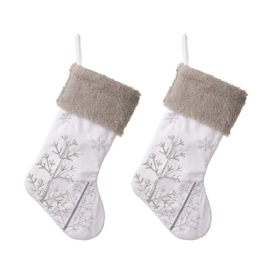 Glitzhome® 21" White Fleece With Christmas Tree & Snowflake Stocking, 2ct. 2 Glitzhome® 21" White Fleece With Christmas Tree & Snowflake Stocking, 2ct. - Image 2
