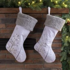 Glitzhome® 21" White Fleece With Christmas Tree & Snowflake Stocking, 2ct. 10 Glitzhome® 21" White Fleece With Christmas Tree & Snowflake Stocking, 2ct. -Northlight Decor Store D252907S 2