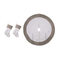 Glitzhome® White Fleece Christmas Stocking & Tree Skirt Set
